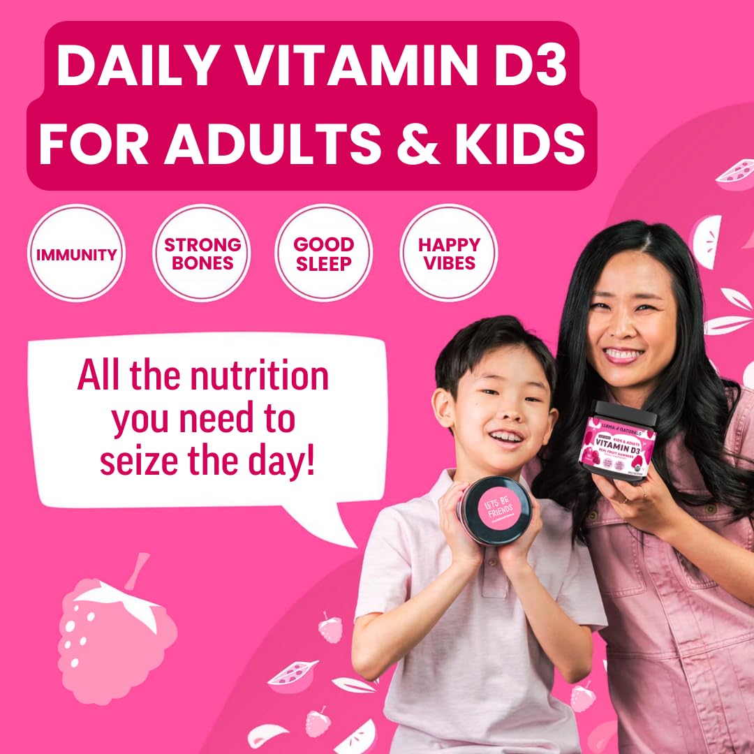 Llama Naturals 60-count bottle of D3 chewables for daily family wellness