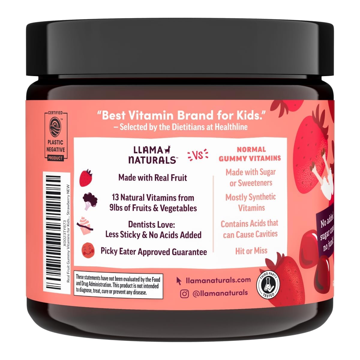 Llama Naturals Kids Multivitamin strawberry gummies for tasty daily nutrients.