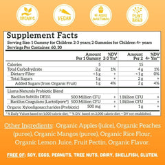 Llama Naturals 2B CFU probiotics highlight potency for kids.