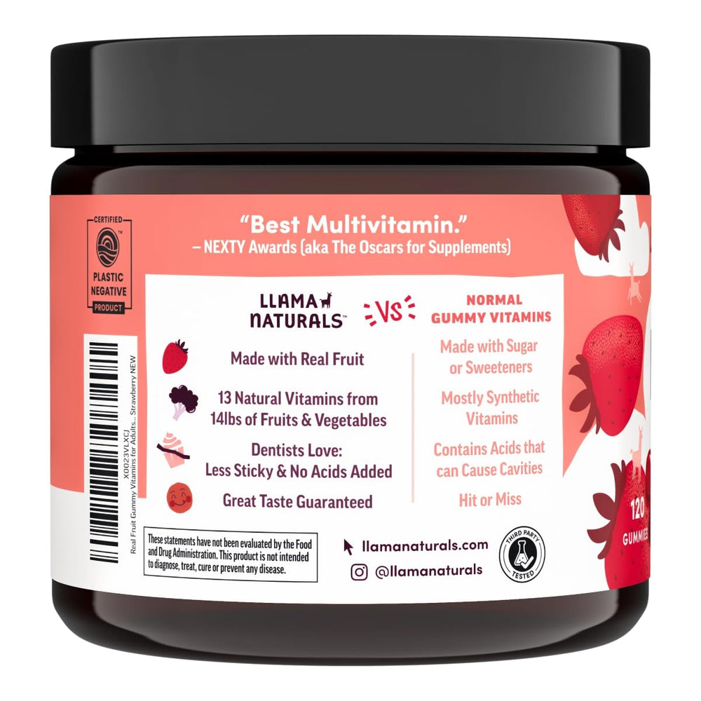 Llama Naturals adults chewing strawberry gummies in morning routine