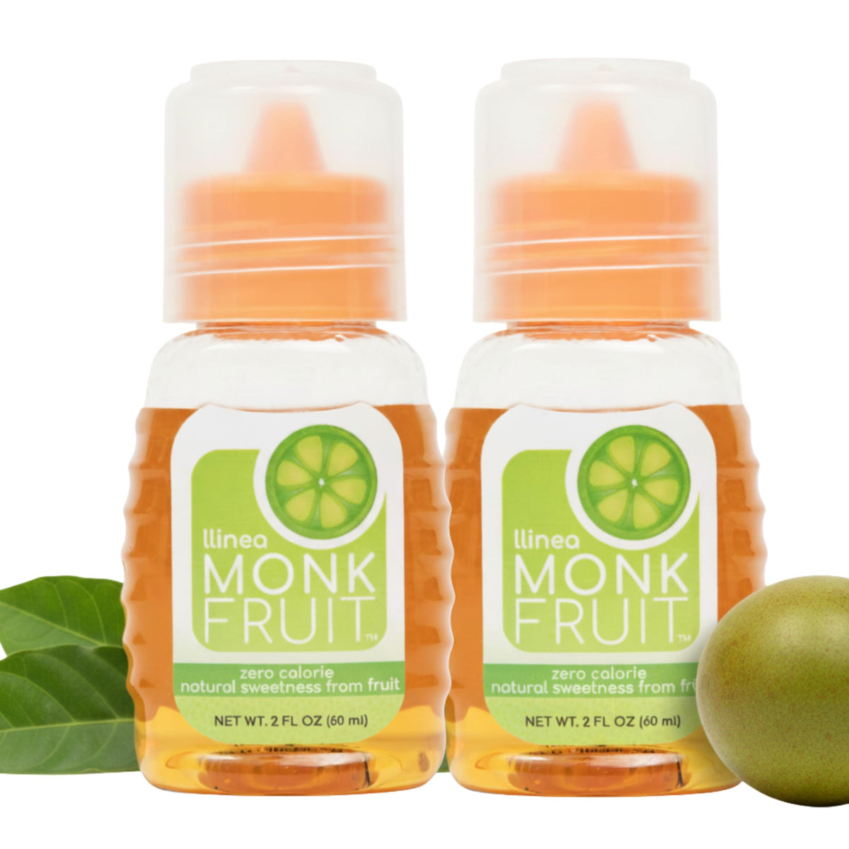 llinea Monk Fruit bottle in a 2-bottle pack on the kitchen counter for zero-calorie sweetness
