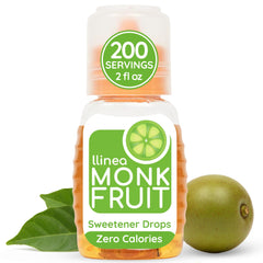 llinea Monk Fruit bottle pour shows precise drops for customizable sweetness in coffee.