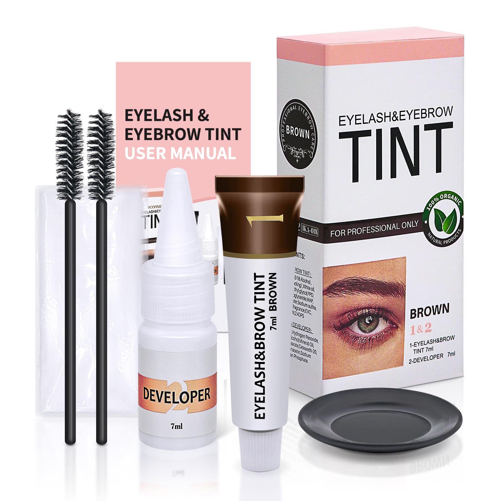 LLNNOVUE eyelash and brow color kit in brown packaging for easy at-home tinting