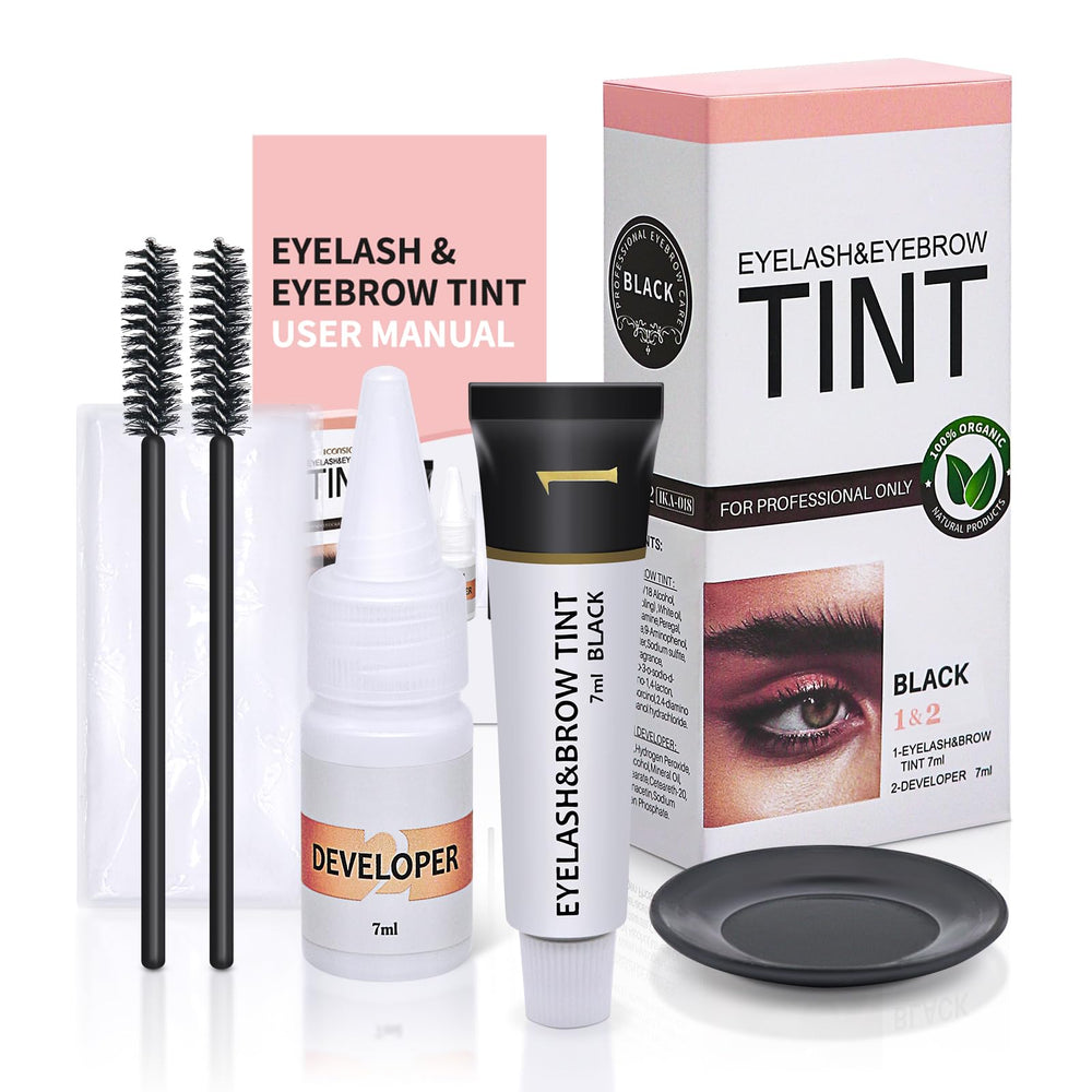 LLNNOVUE eyelash and eyebrow color kit packaging shown for home use
