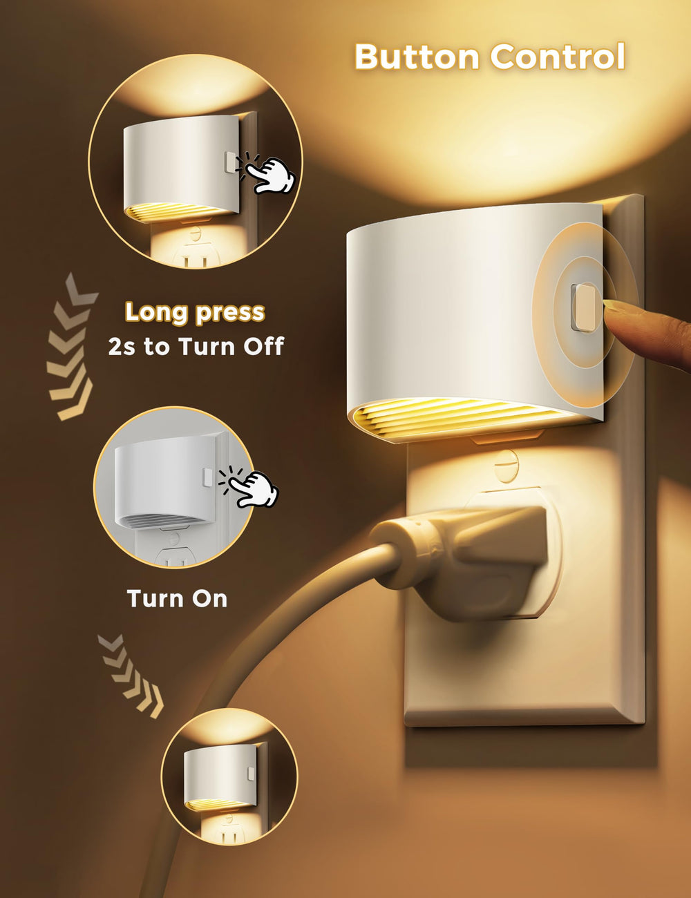 L LOHAS LED compact white housing preserves outlet space while providing ambient light.