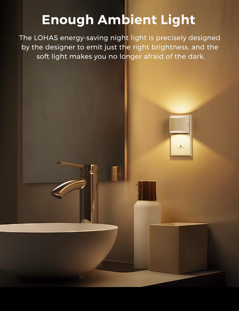 L LOHAS LED dimmable night light with three brightness levels for customizable glow.