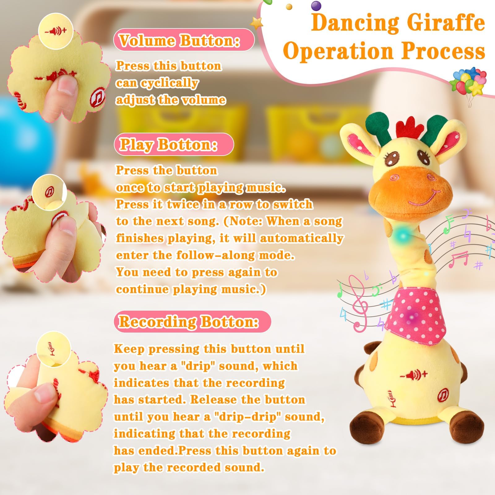 LLUKEME LED-lit Giraffe Toy glows during musical moments.