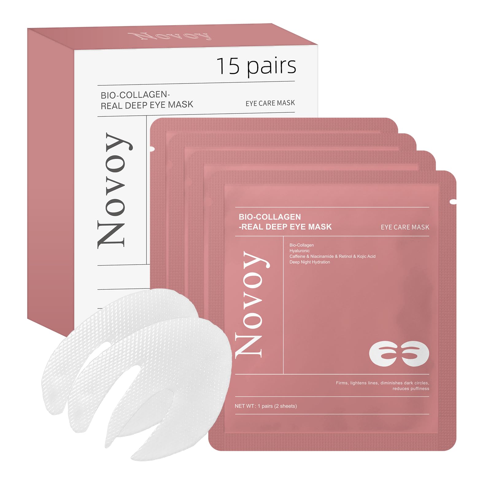 LLVYUO Novoy patches packaging showcases rose formula for eye care.