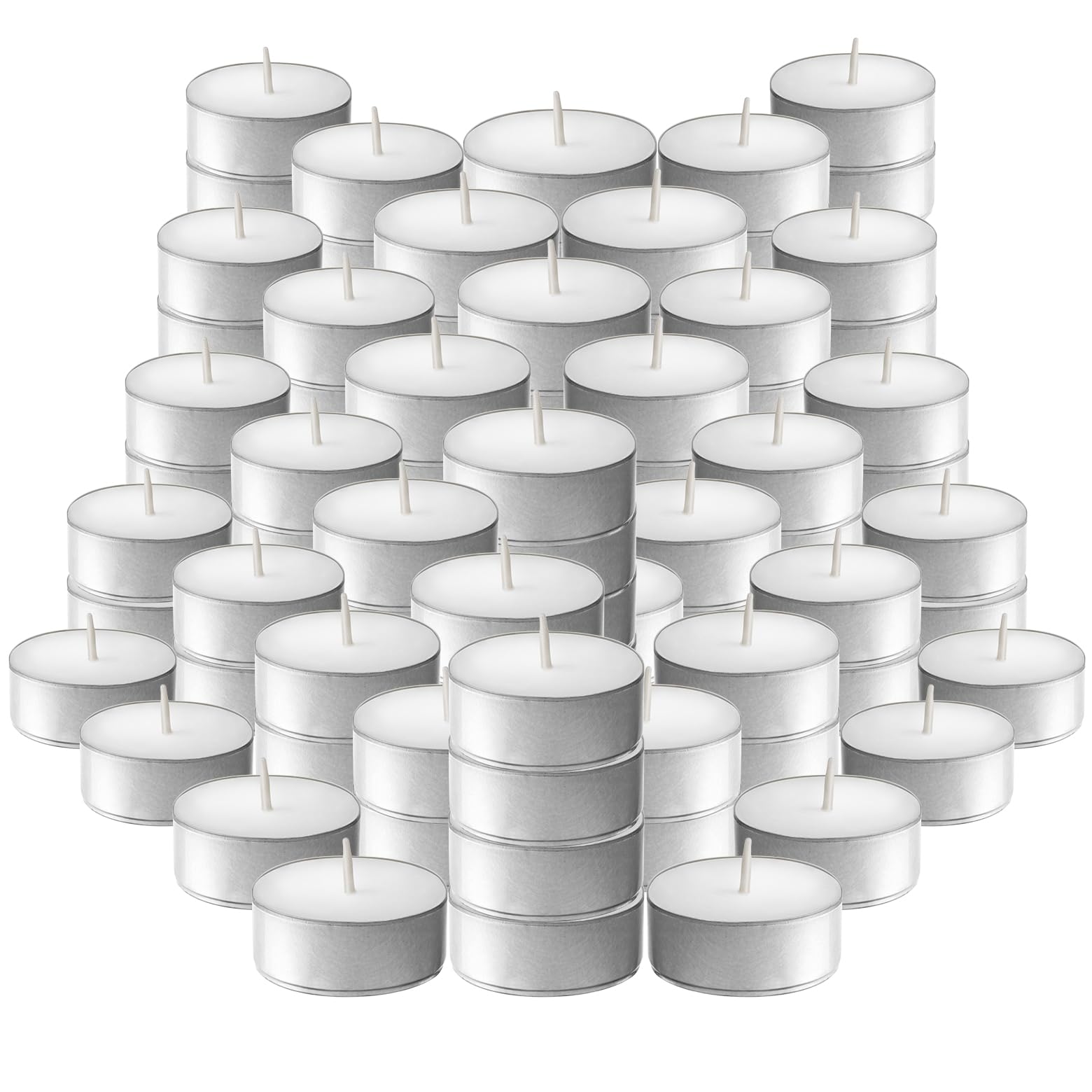 L'ner Tea Lights set of 100 unscented for elegant table decor ambiance.