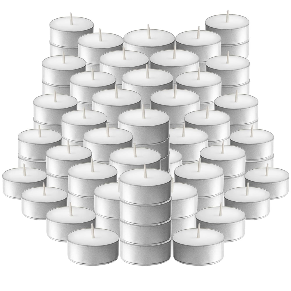 L'ner Tea Lights set of 100 unscented for elegant table decor ambiance.