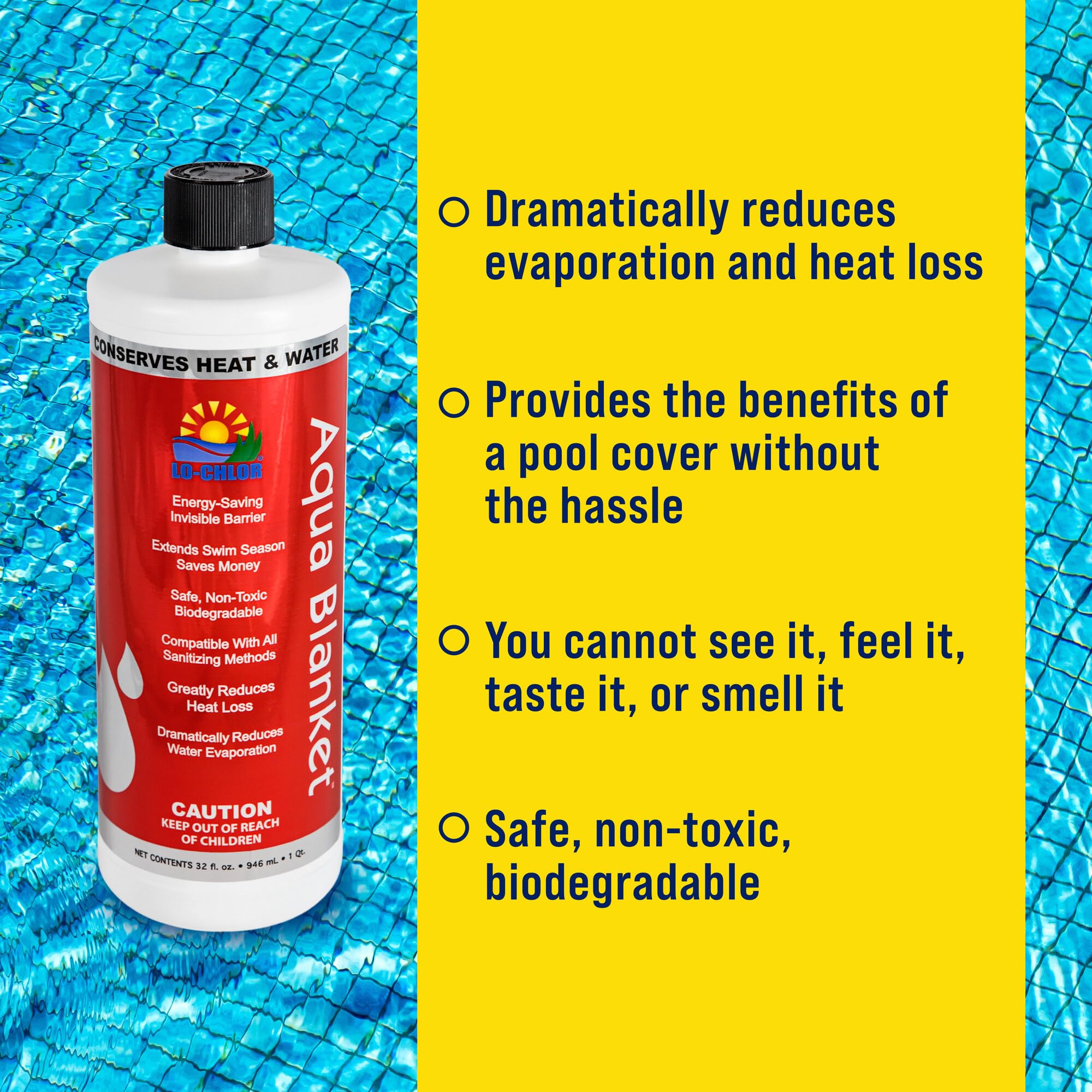 Lo-Chlor Aqua Blanket evaporation reduction highlights water savings in real pool use