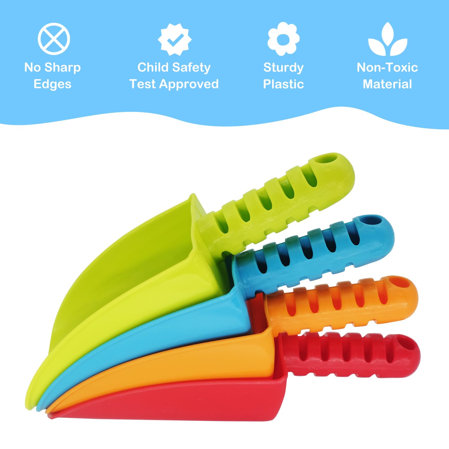 LoayBhok sand digging shovels with big handles, ideal for sandbox and outdoor fun.