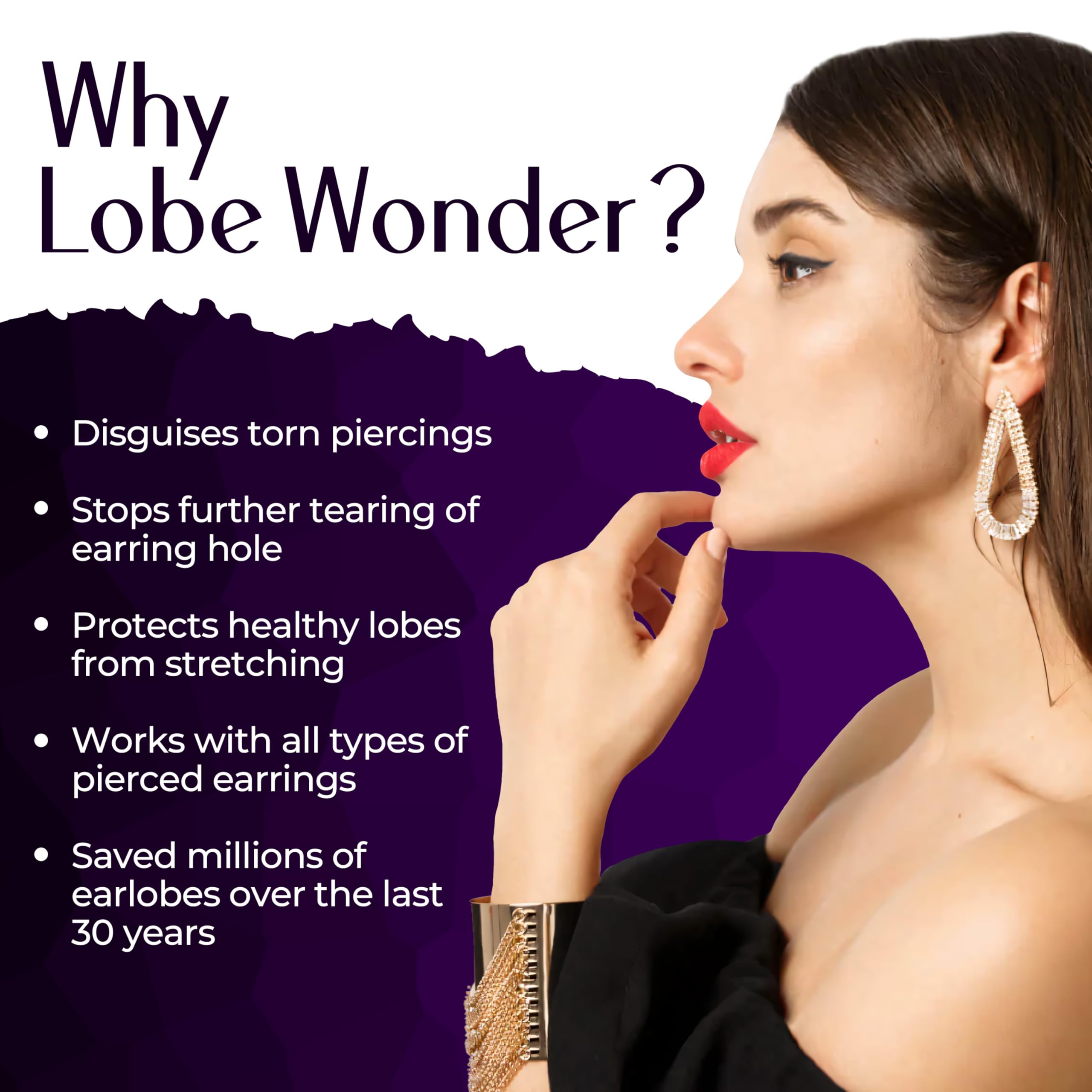 Lobe Wonder discreet ear patch worn for everyday, low-profile support