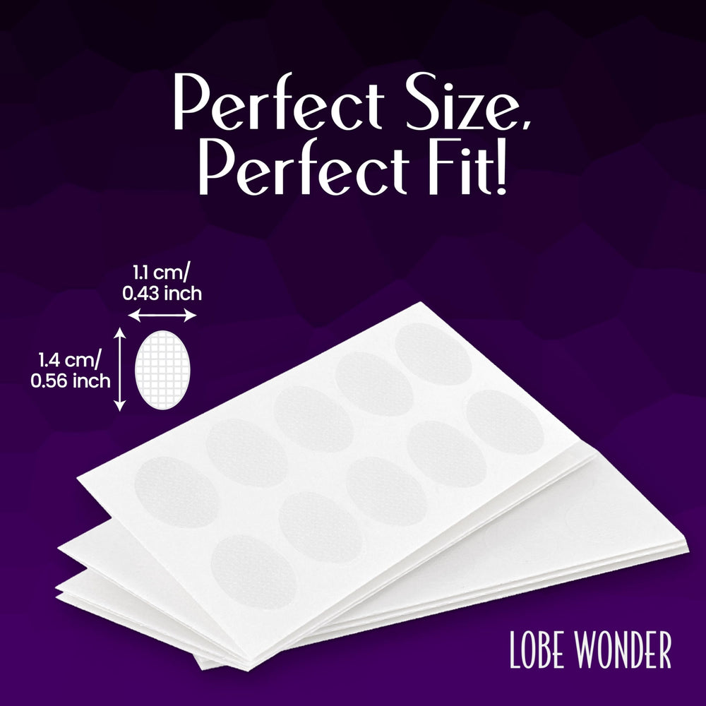 Lobe Wonder heavy-earring compatibility patch positioned behind the lobe