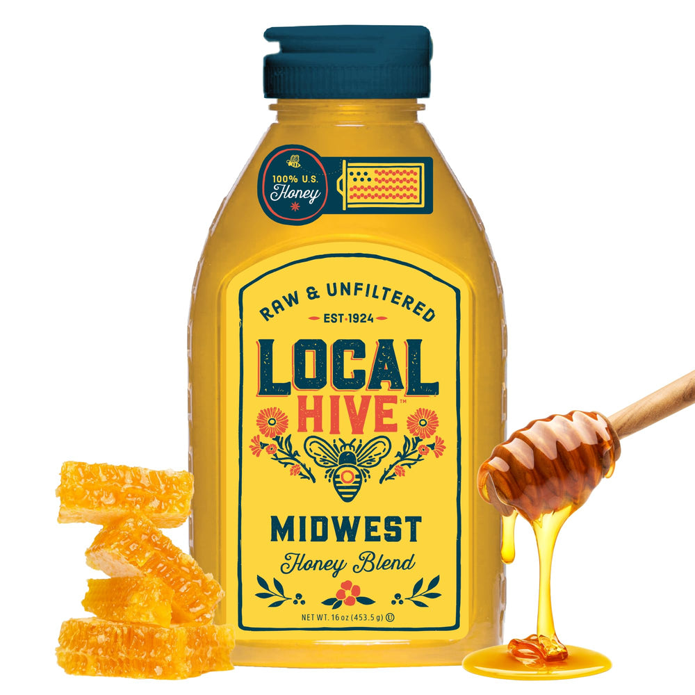 Local Hive Midwest Honey bottle front showcases pure, refreshing flavor for daily use.