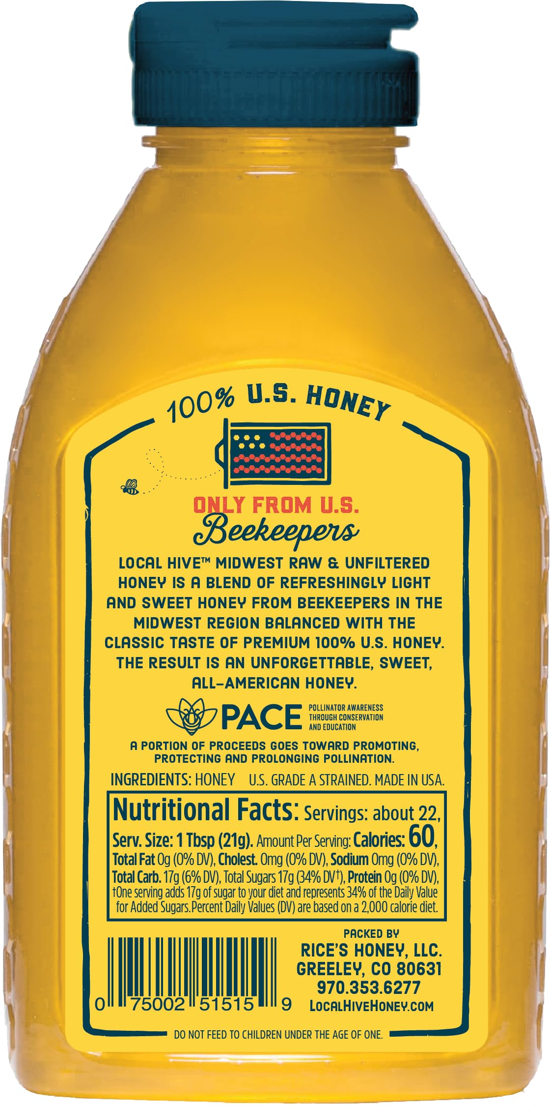 Local Hive Midwest Honey bottle pour enables easy drizzle over tea.