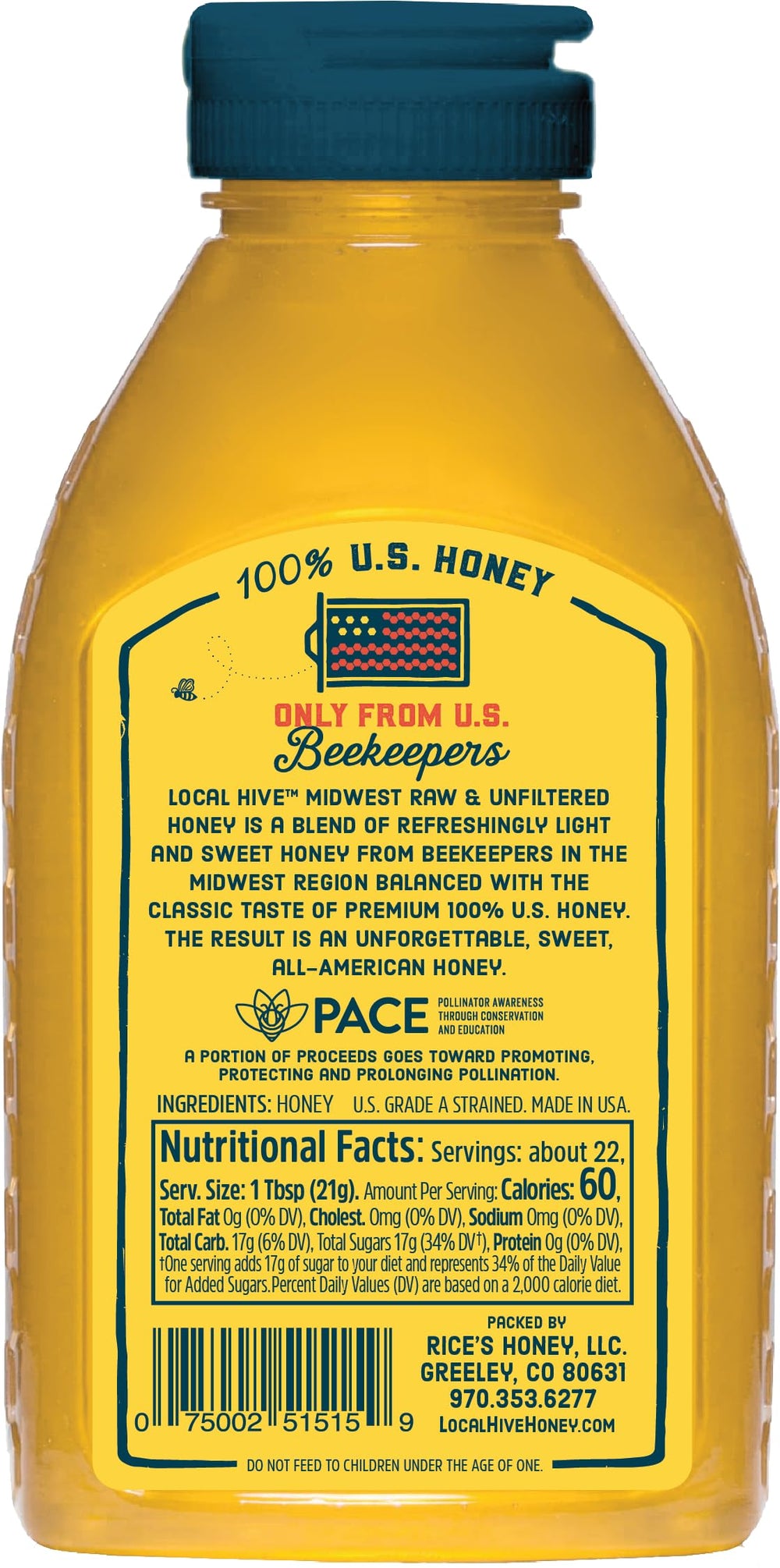 Local Hive Midwest Honey bottle pour enables easy drizzle over tea.