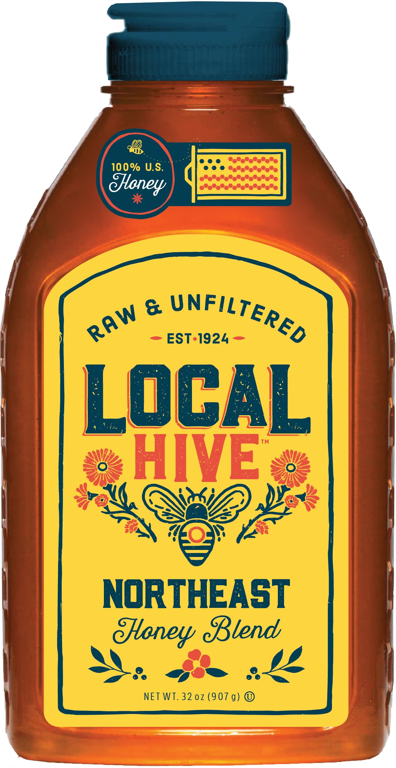 Local Hive Northeast honey jar with rich floral color for drizzle.