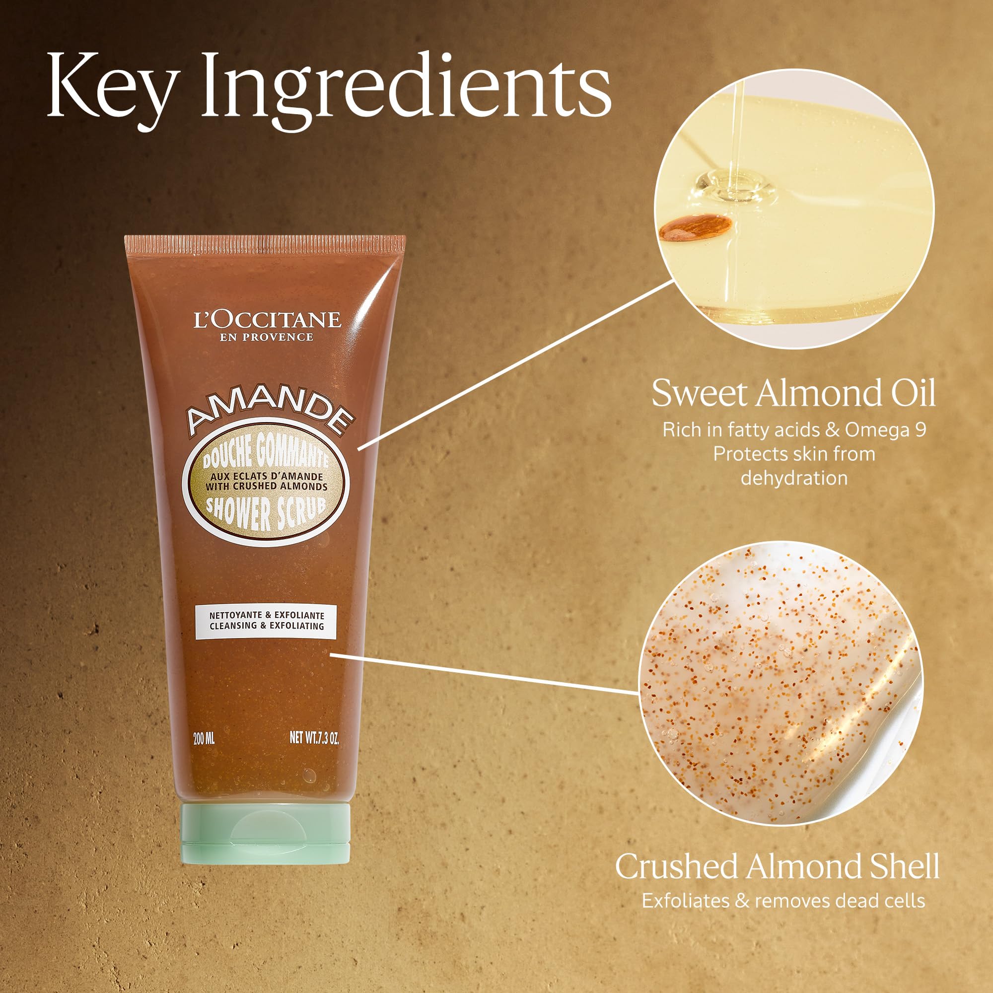 Loccitane Shower Scrub in action during a shower routine with soft scent.