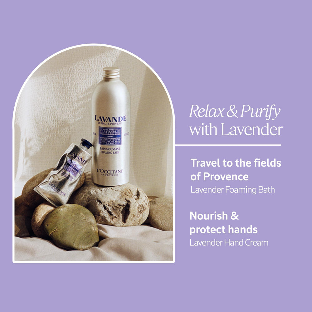 L'OCCITANE Lavender Hand Cream perfumed texture on fingertips close-up