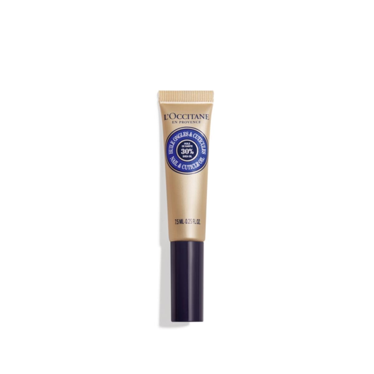 L'OCCITANE Nourishing Nail Cuticle Oil bottle highlighting 30% shea for cuticle care.