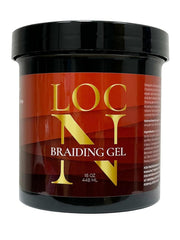 LOCN Braiding Gel 16oz bottle pour shows controlled application and firm hold for braids.
