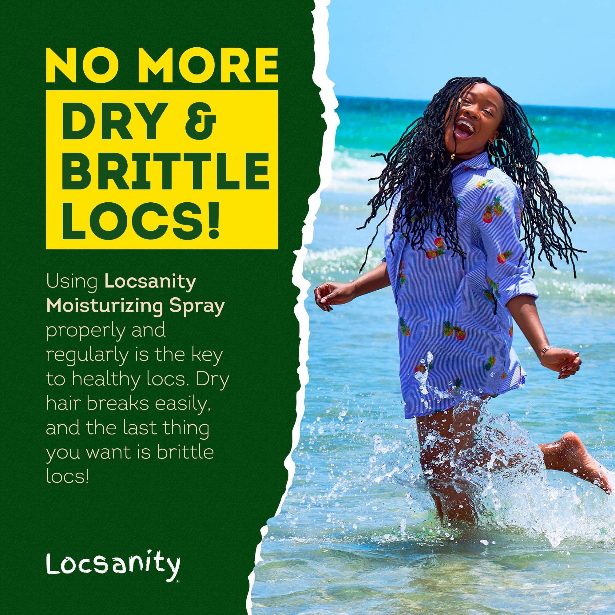 Locsanity Loc Spray frizz control action on textured locs for smooth finish