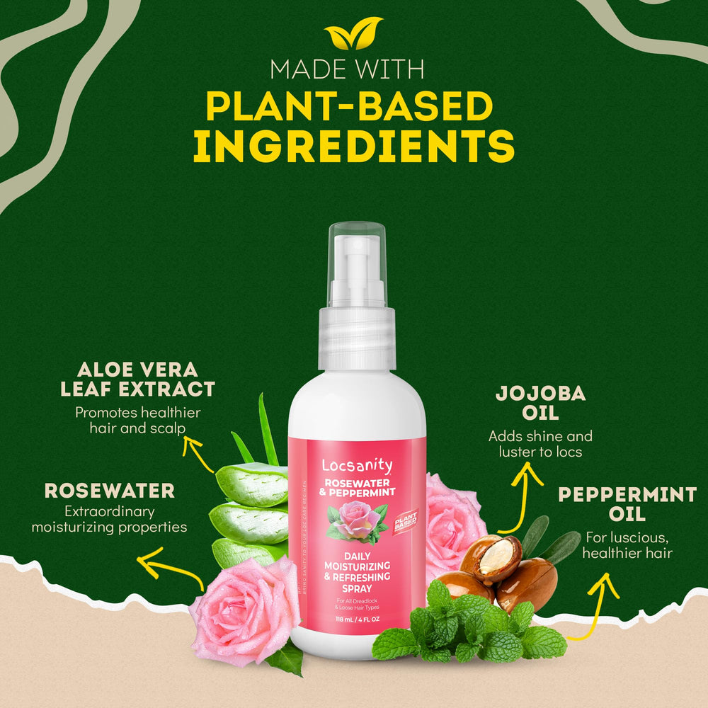 Locsanity Loc Spray with rosewater highlights soothing hydration for scalp