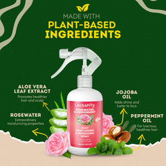 Locsanity Rosewater Peppermint Spray provides refreshing scent and scalp nourishment.