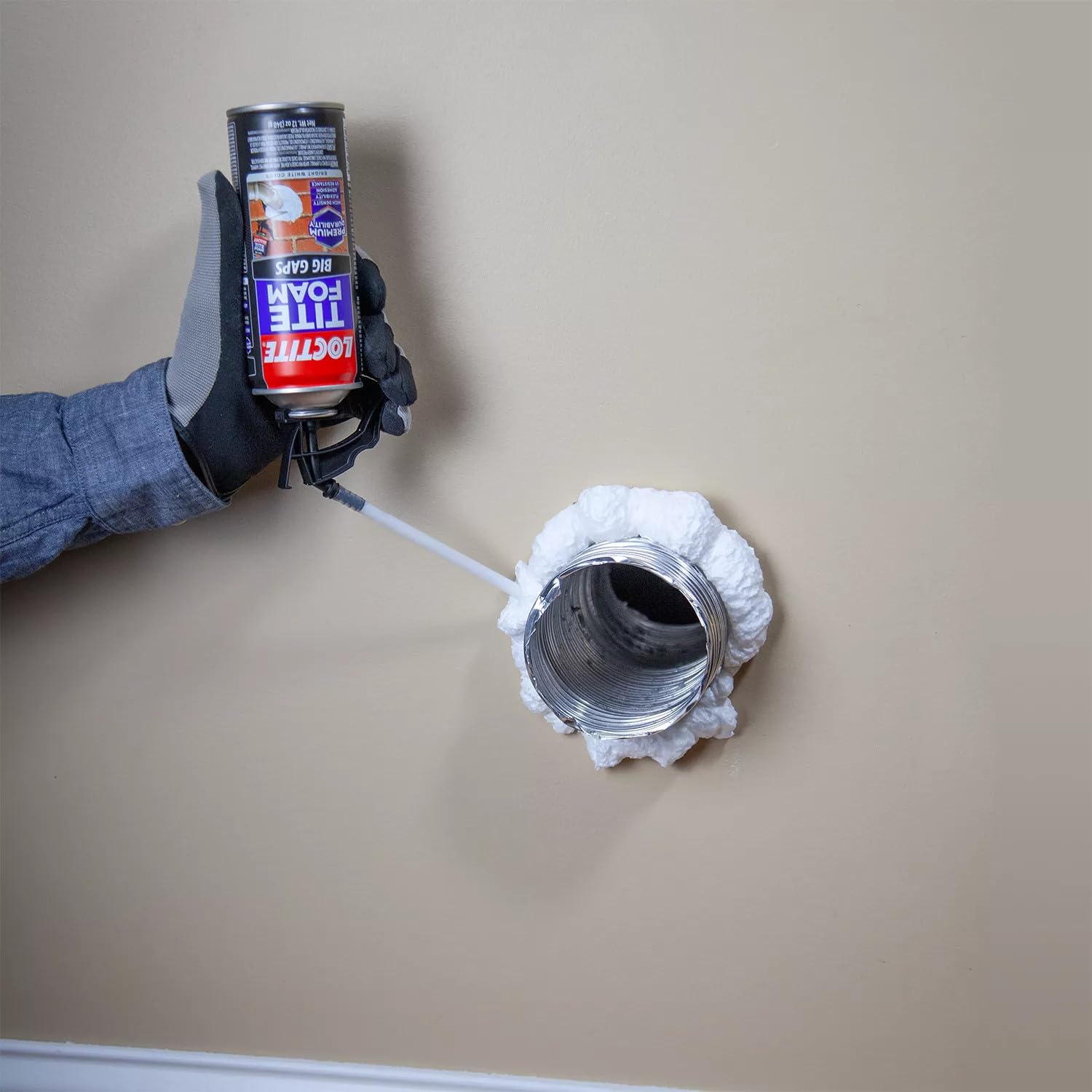 Loctite Tite Foam Big Gaps bright-white foam seals visible gaps for clean finish.