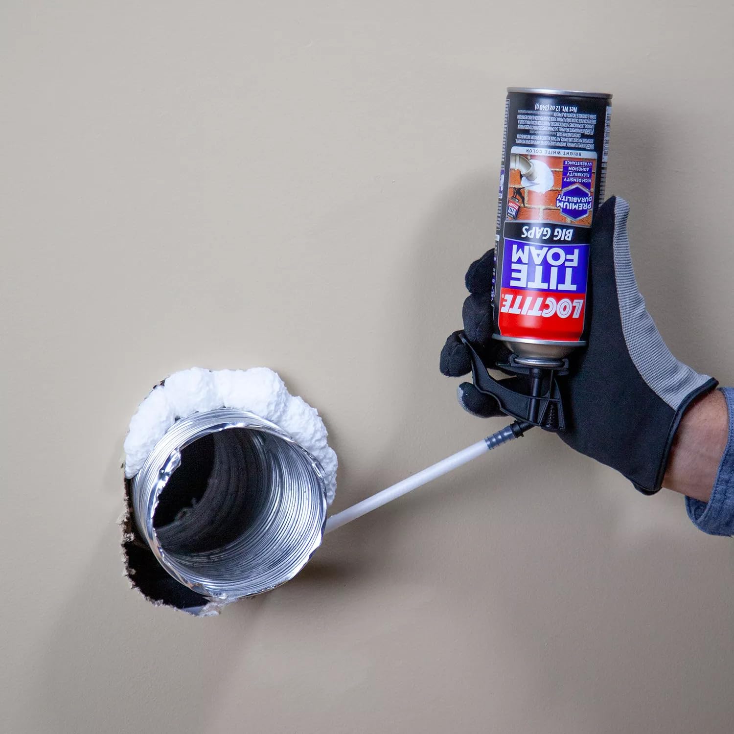 Loctite Tite Foam Big Gaps fills gaps up to three inches indoors or outdoors.