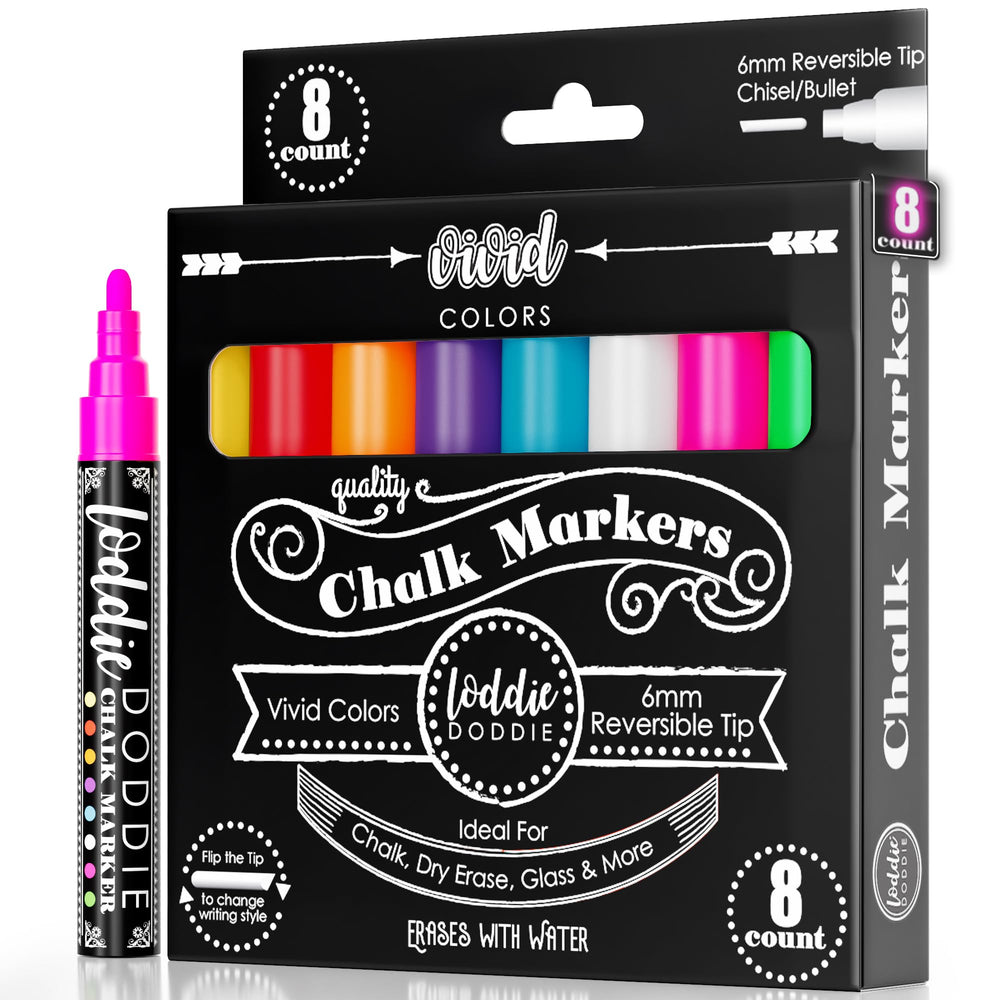 Loddie Doddie liquid chalk markers on chalkboard for vivid writing