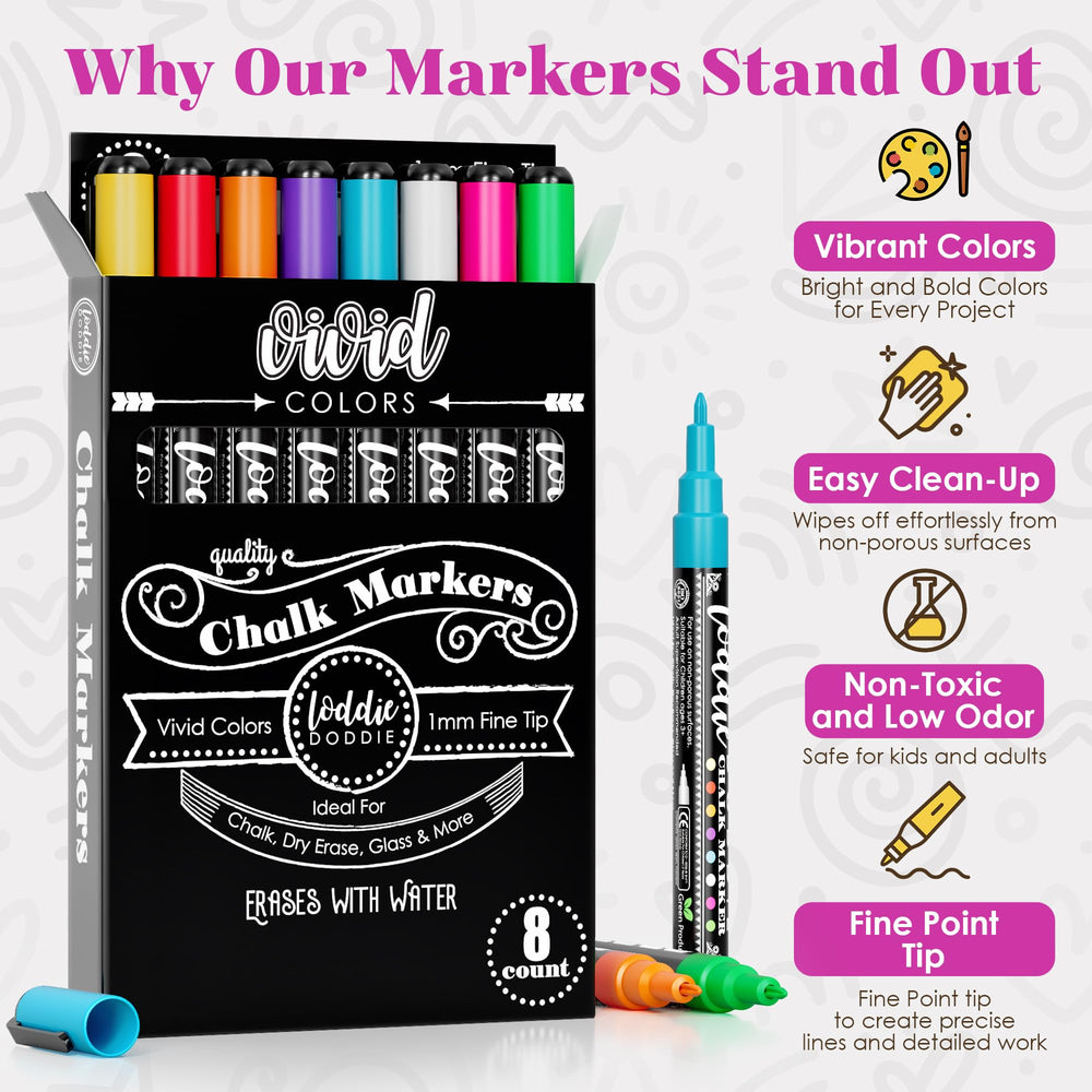 Loddie Doddie neon markers provide vibrant colors for calendars and glass.