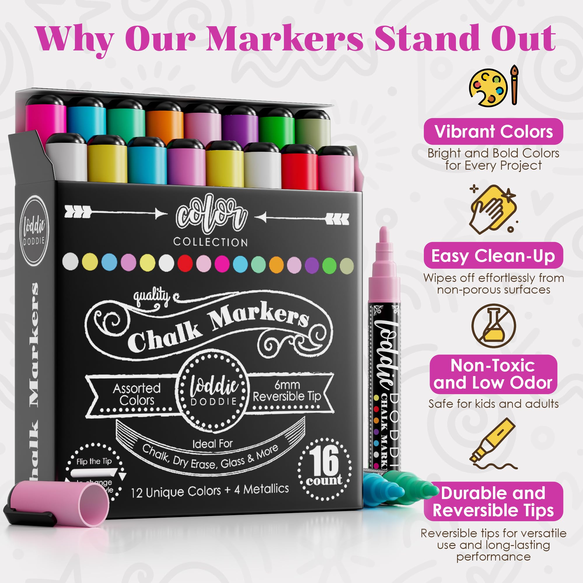 Loddie Doddie markers feature reversible 6mm tips for flexible lines and details.