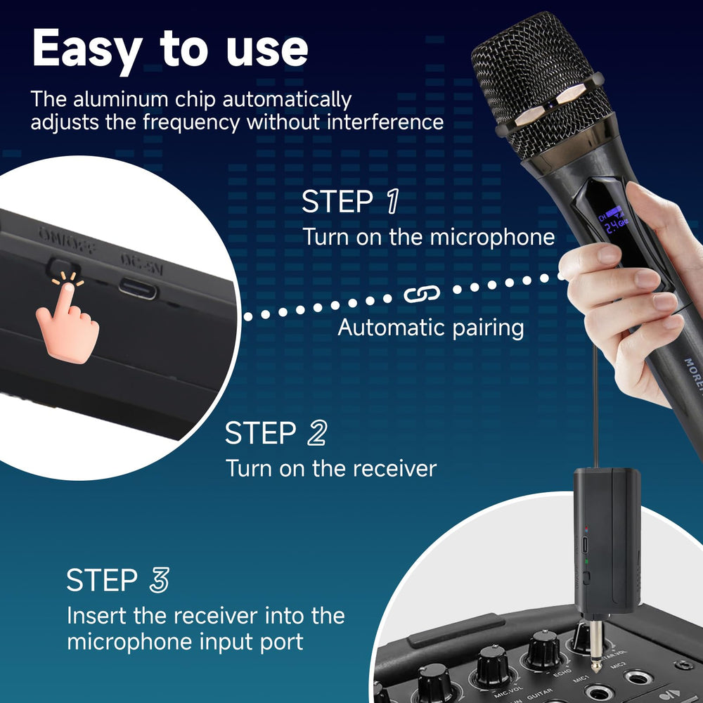 Loewieta auto-connect feature showing instant pairing between mic and receiver.