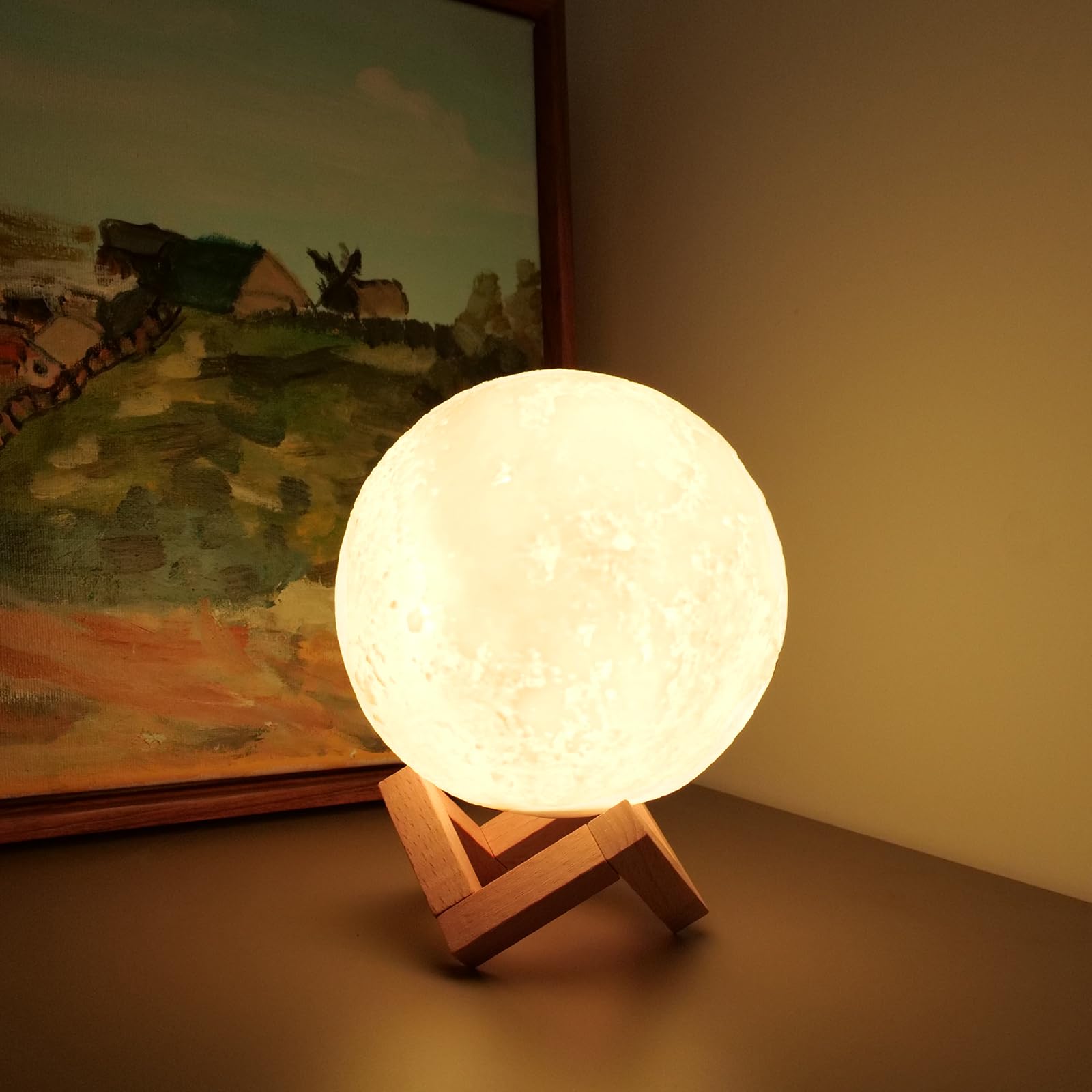 LOGROTATE Moon Lamp timer function for timed lighting sessions.