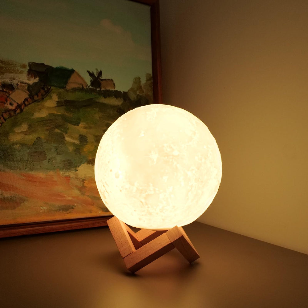 LOGROTATE Moon Lamp timer function for timed lighting sessions.