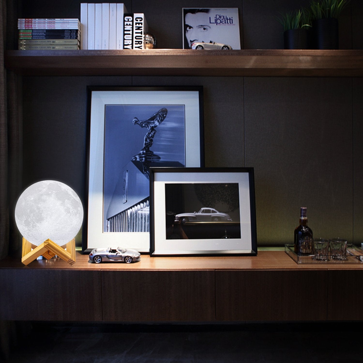 LOGROTATE Moon Lamp touch-control surface for quick light changes.