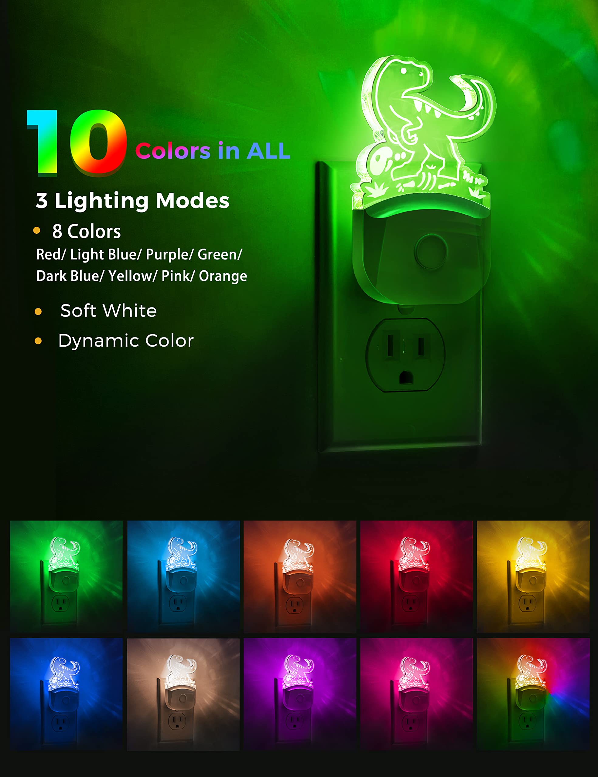 LOHAS LED dinosaur night light RGB multicolor enhances bedtime with dynamic color options