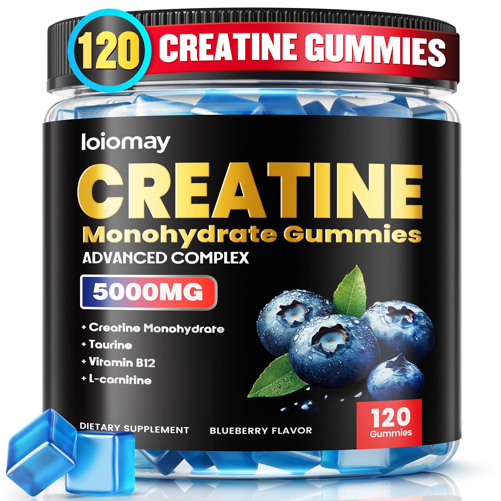 Loiomay Creatine Monohydrate Gummies in a blueberry bottle offer a vegan pre-workout option