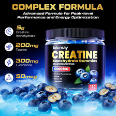 Loiomay Creatine Monohydrate Gummies blueberry close-up highlights tasty flavor and energy potential