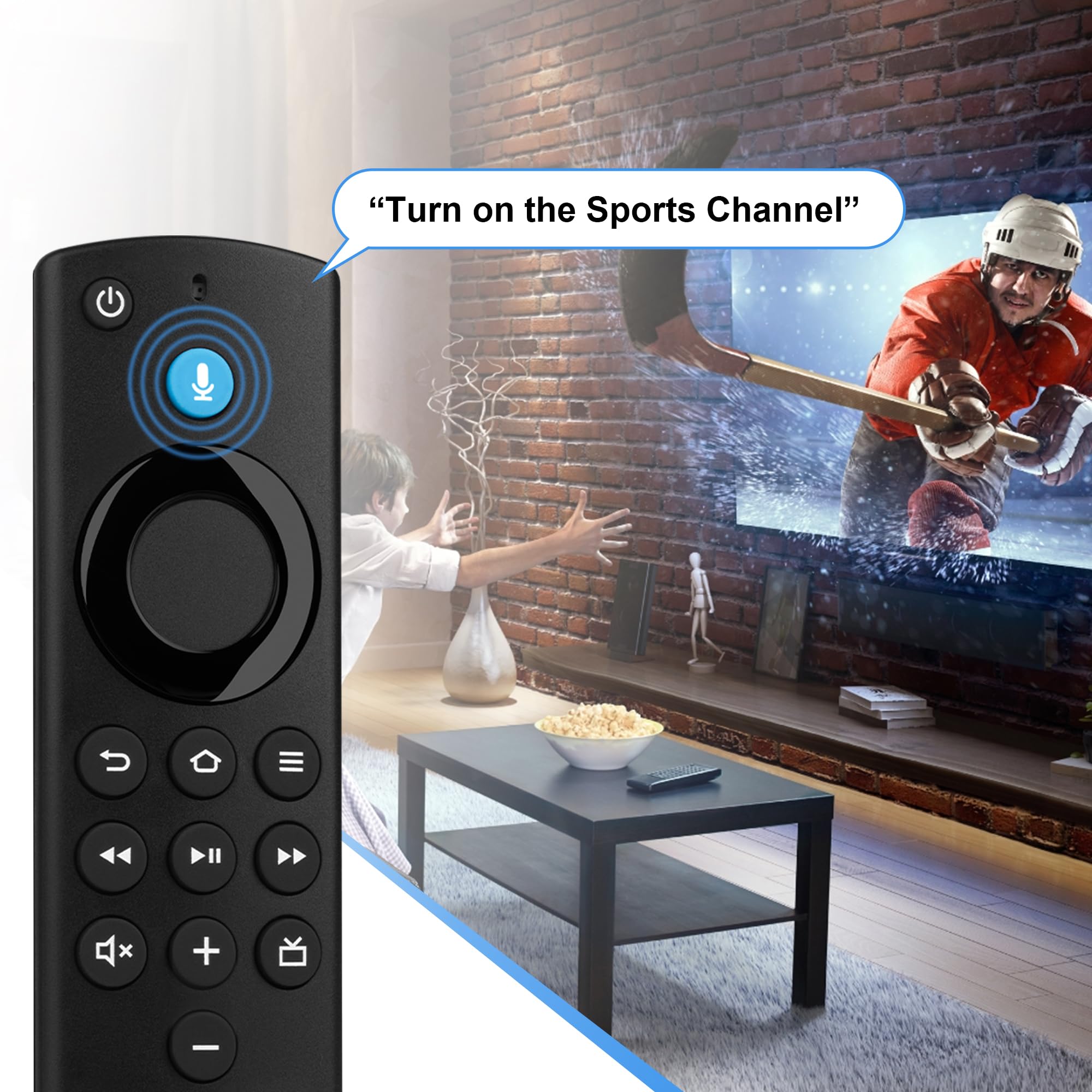 LoLaSta remote voice control buttons enable quick content search and launch.