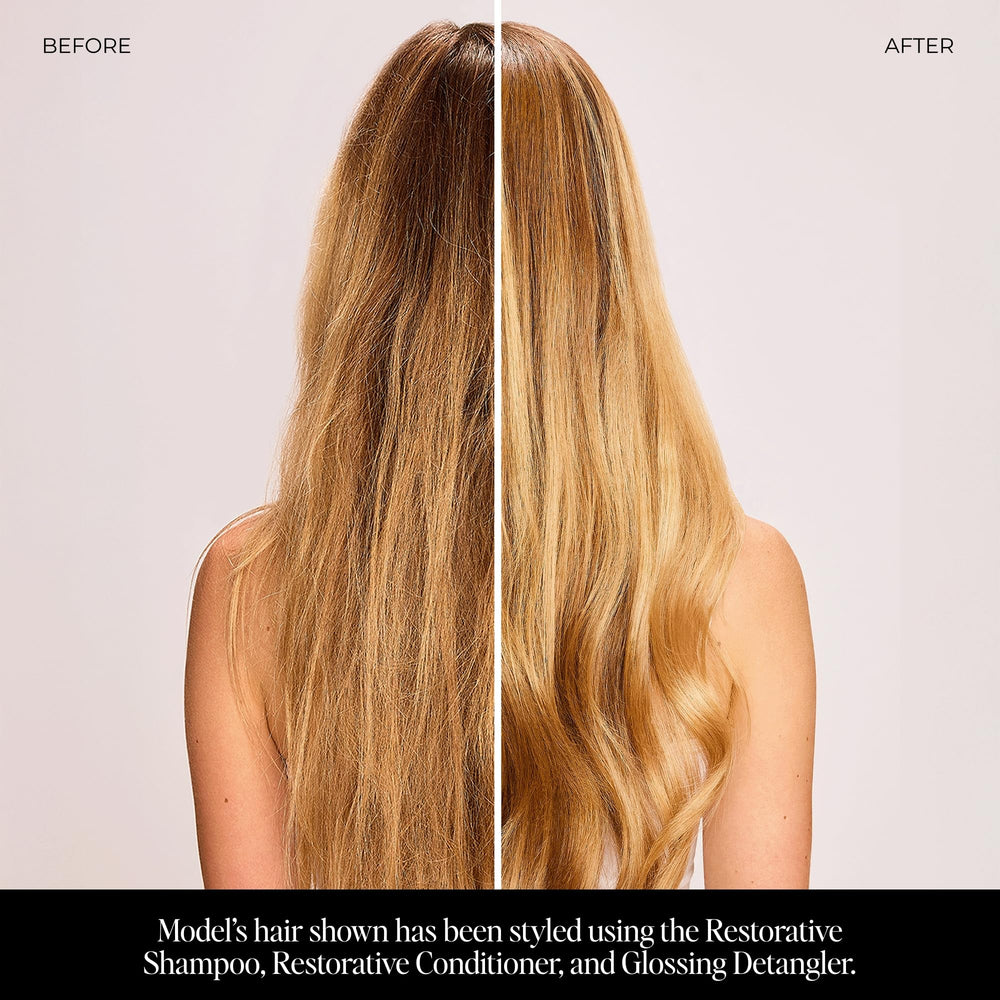 LolaVie Restorative Conditioner rinse close-up emphasizing detangling and resilience.