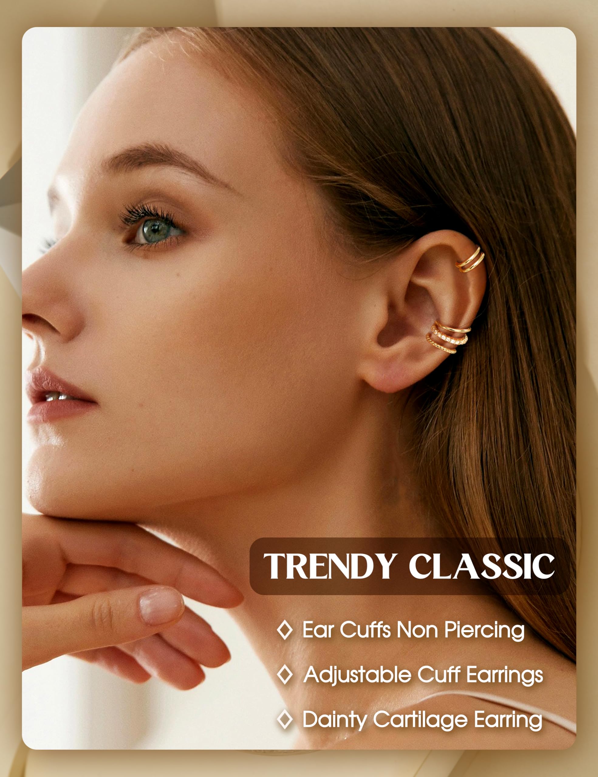 LOLIAS 14K gold plated ear cuffs close-up: durable, non-tarnish plating for daily wear.