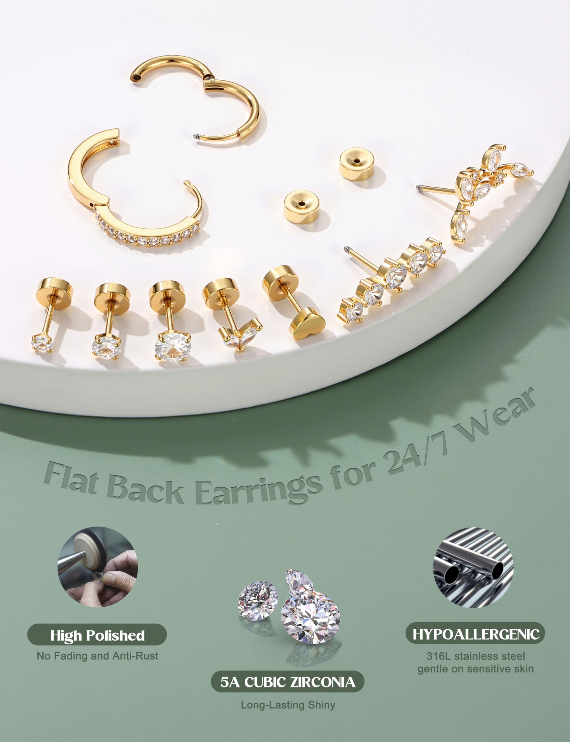 LOLIAS 14K gold-plated flatback studs add subtle sparkle for everyday stacks.