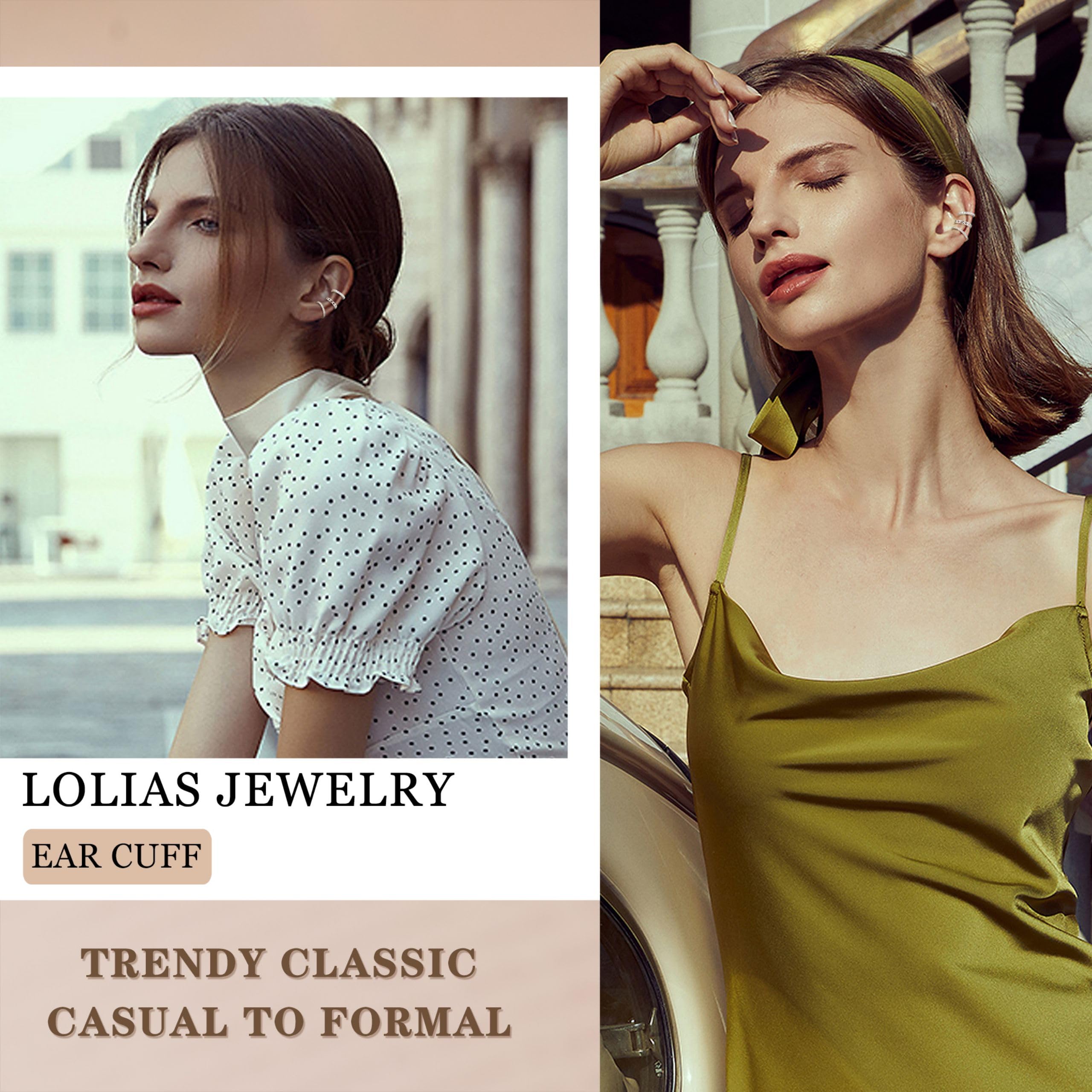 LOLIAS adjustable clip-on ear cuff design for a secure fit.