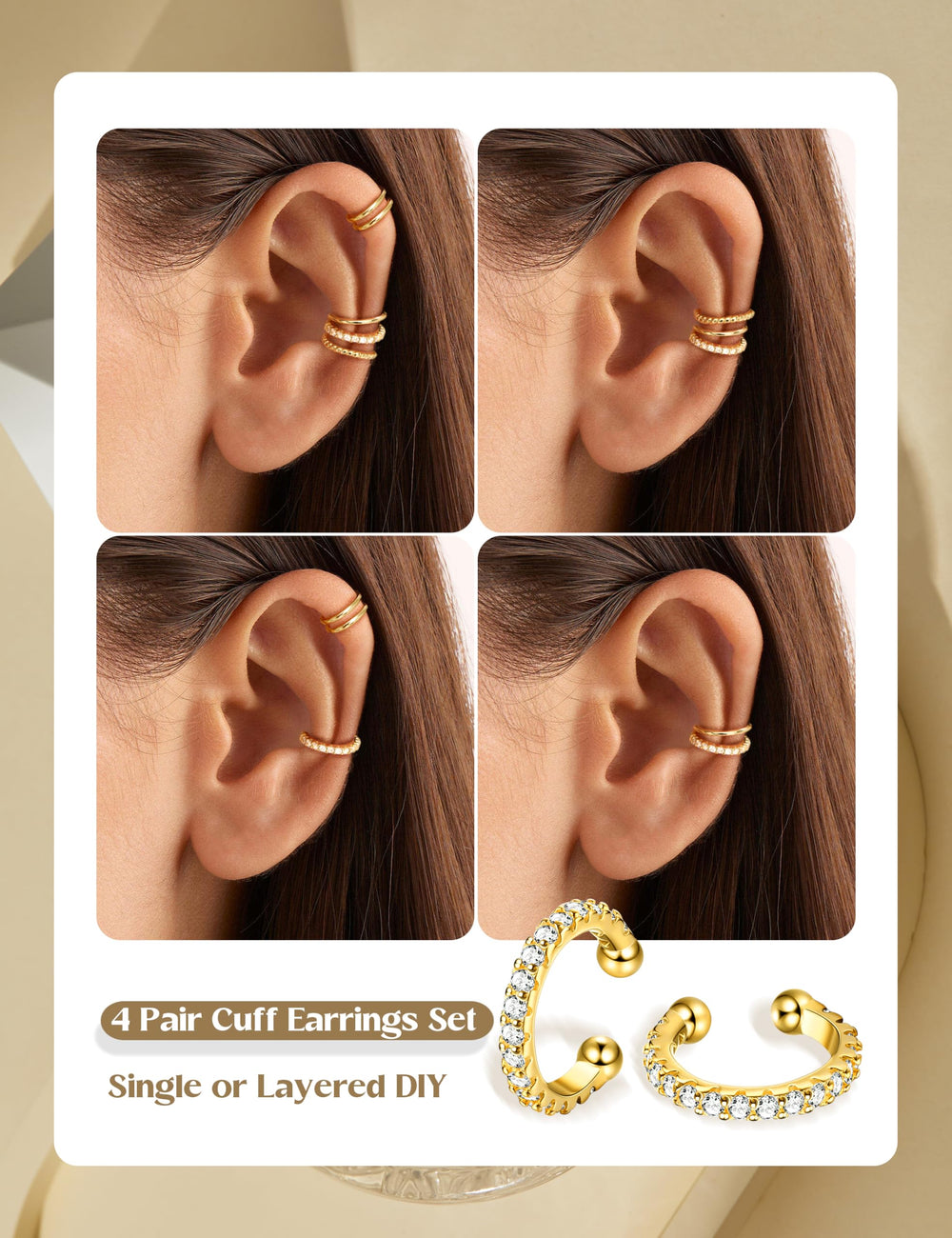 LOLIAS adjustable clip-on ear cuff: easy fit for comfort and secure wear.