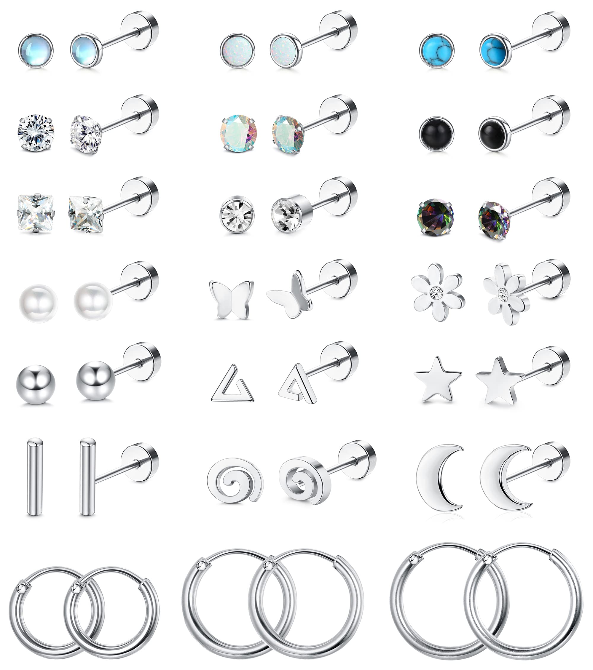 LOLIAS flat-back screw-back earrings pack for secure daily wear.