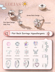 LOLIAS flat-back stud earrings with screw-back, secure fit for active wear.