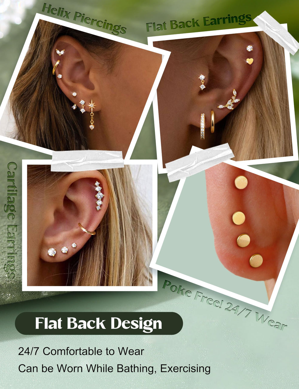 LOLIAS flatback screw-back earrings with secure, slip-free wear for daily activities.